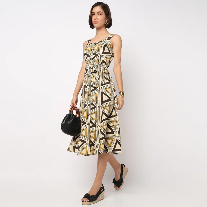 Printed Strappy A-Line Dress